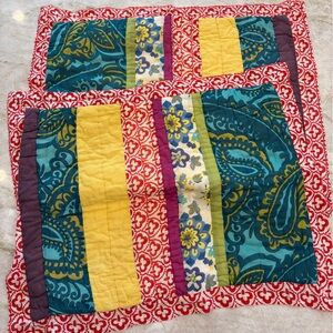 Anthropologie Quilted Cotton Pillow Shams Pair 20x26 Patchwork Boho